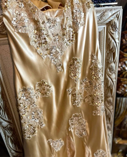 Charming Mermaid Spaghetti Strap Sequin Lace Satin Long Prom Dress Evening Dress SH2666