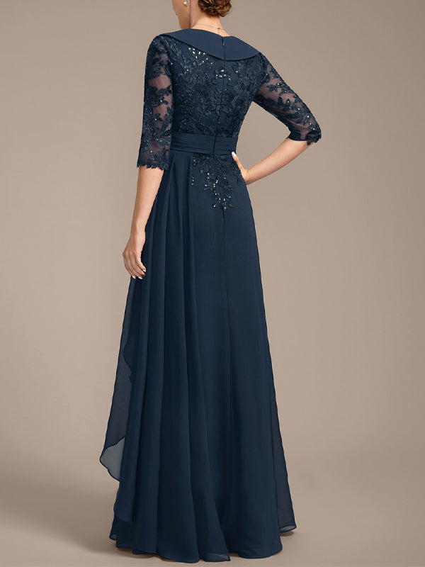 V-Neck Lace Sequins Maxi Dress