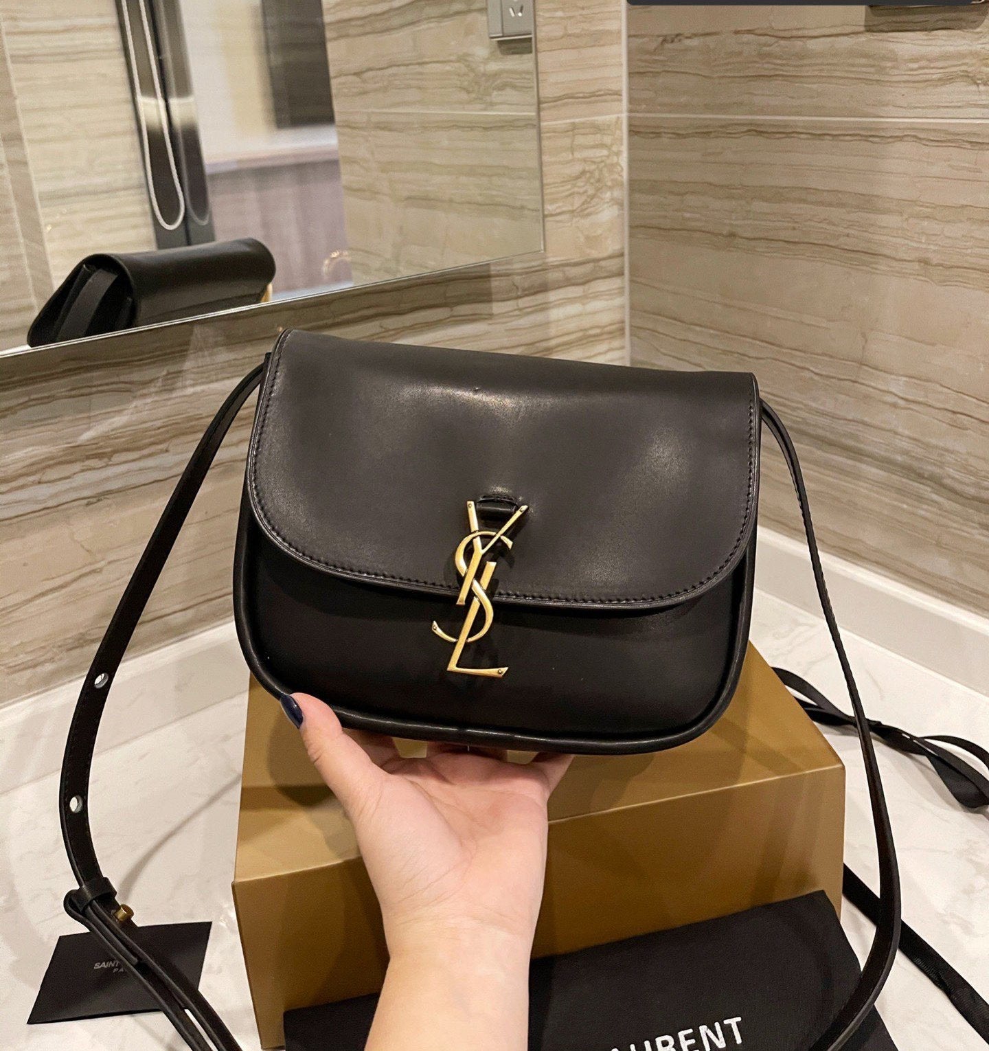 SAINT LAURENT  Smooth Calfskin Classic Monogram Small Kaia Satchel Black