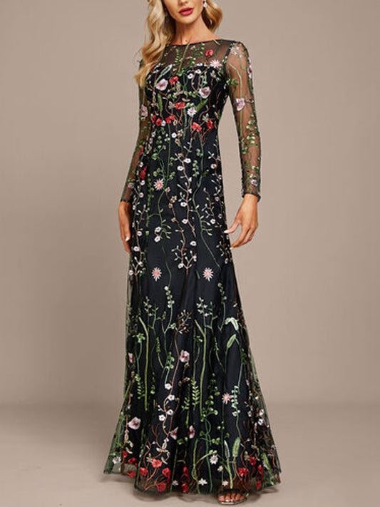 Sheath/Column Scoop Neck Floor-Length Lace Evening Dress