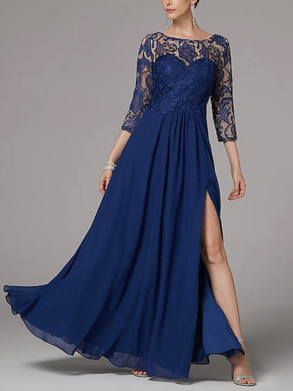 Round Neck Lace Solid Color Maxi Dress