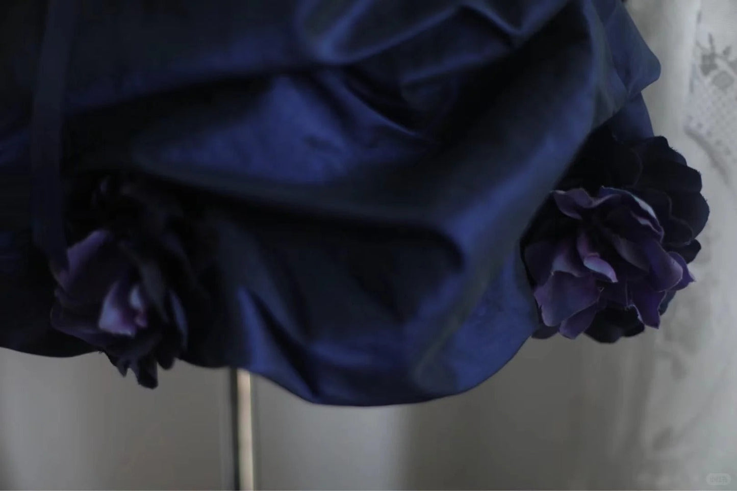 Dark blue irregular pleated short satin homecoming dress a-line princess dress birthday dress gh4376