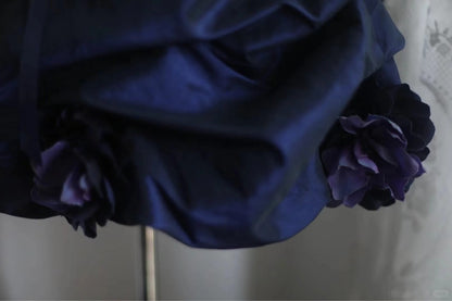 Dark blue irregular pleated short satin homecoming dress a-line princess dress birthday dress gh4376