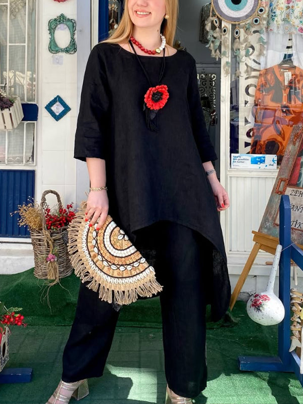 Women's Irregular Hem Cotton and Linen Suit