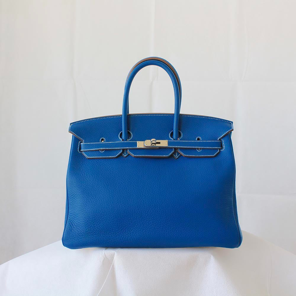 Hermes Birkin Handbag 35 cm "Eclat" in blue bull leather Mykonos