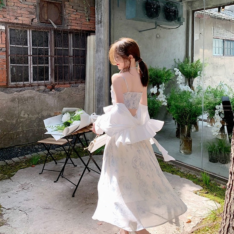 loveedsTM-Summer Party Midi Elegant Dress Women Strap Sexy Design High Wasit Vintage Casual Dress Sleeveless Chiffon Sweet Dress