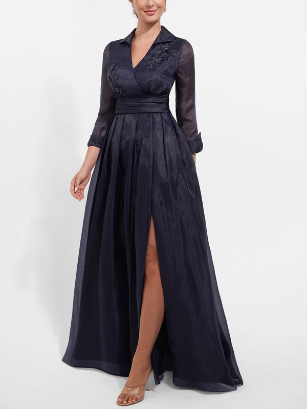 Lapel Sequin Solid Color Maxi Dress