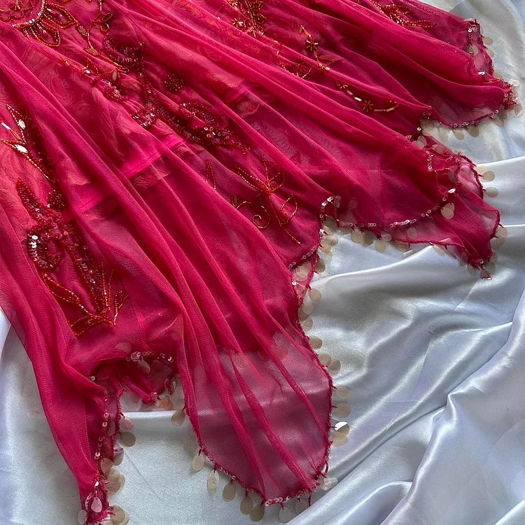 Red fashion elegant exquisite beaded spaghetti straps long ruffled chiffon ball gown evening dress party dress gh3477
