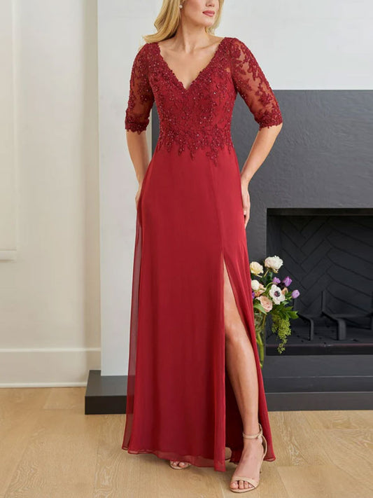 Sexy Beaded Temperament Slit Women's Evening Dress