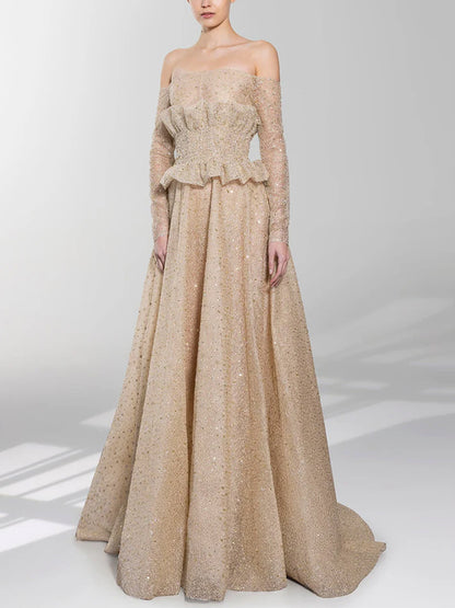 Solid Color Sequined Tube Top Maxi Dress