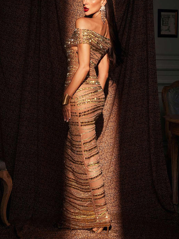 Strap Top Sequined Mesh Maxi Dress