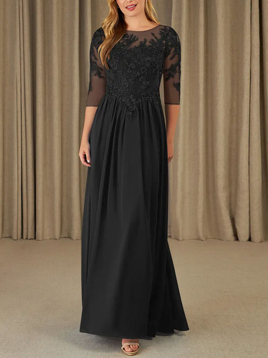 A-Line Scoop Lace Chiffon Dress