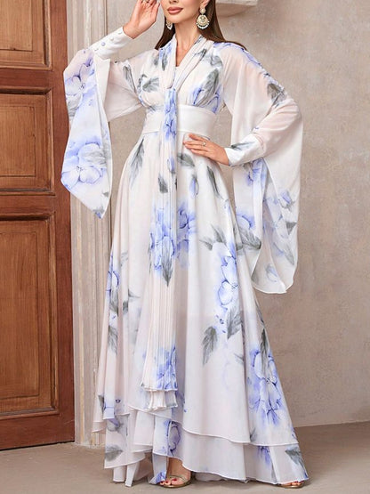 Slim Fit Wide Sleeves Printed Vacation Women's Dress