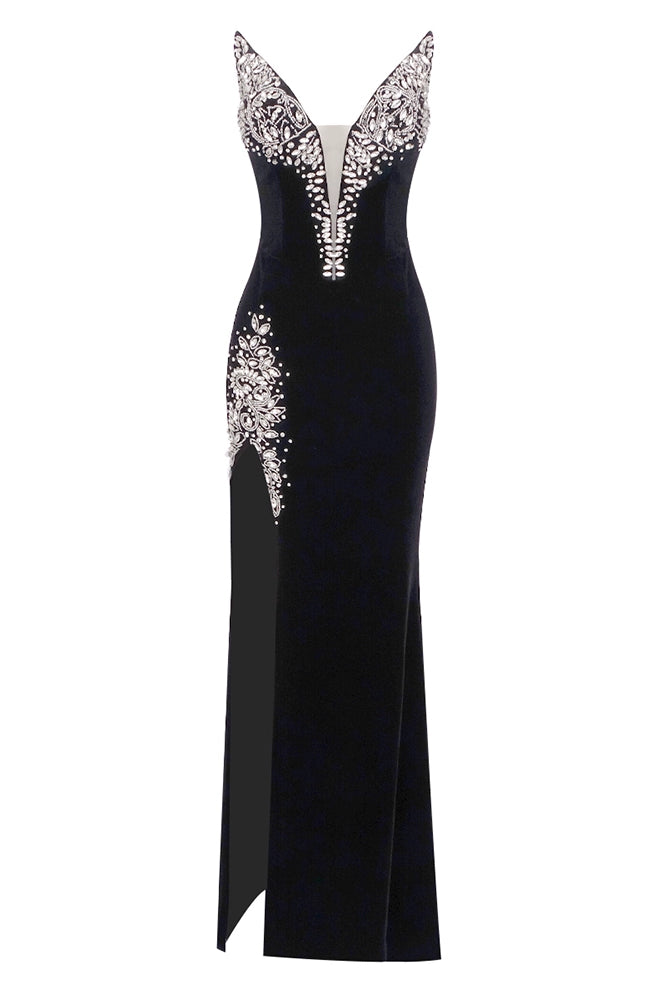 loveedsTM-New sexy tube top slit velvet heavy dress-vx