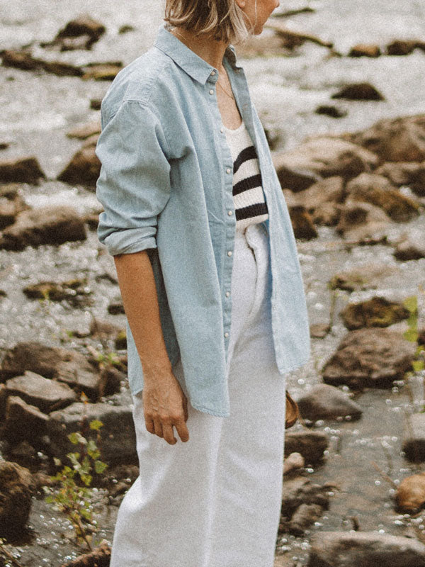 Solid Color Simple Cotton and Linen Women's Shirt