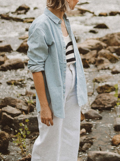 Solid Color Simple Cotton and Linen Women's Shirt