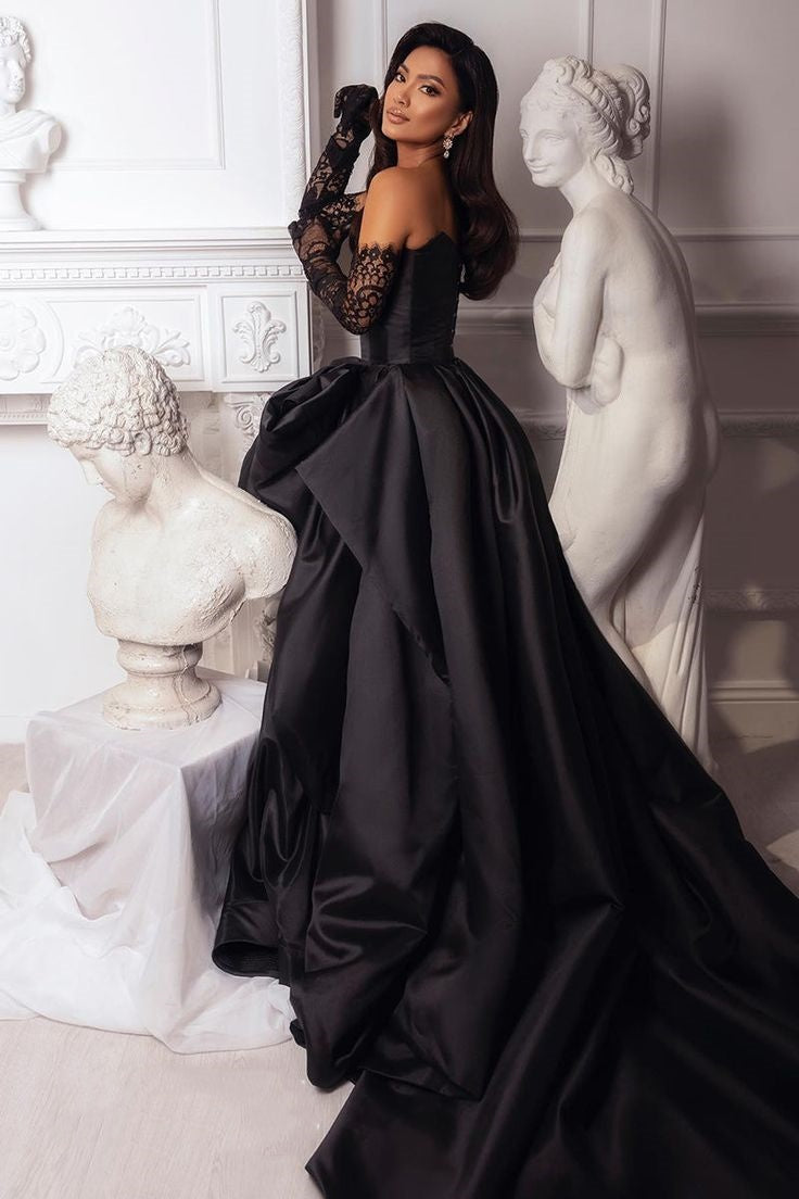 Black fashion sexy taffeta slit long elegant ball gown evening dress gh727