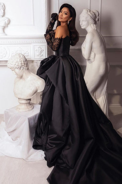Black fashion sexy taffeta slit long elegant ball gown evening dress gh727