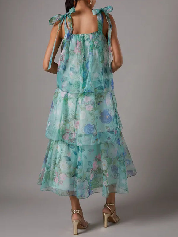 Floral Printed Organza Midi Dress