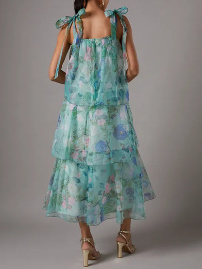Floral Printed Organza Midi Dress