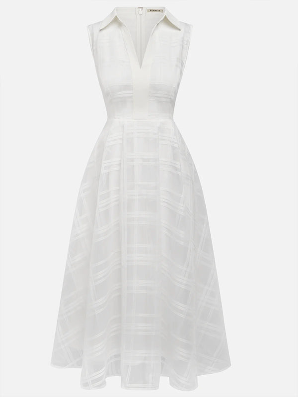 Lapel Solid Color Sleeveless Midi Dress