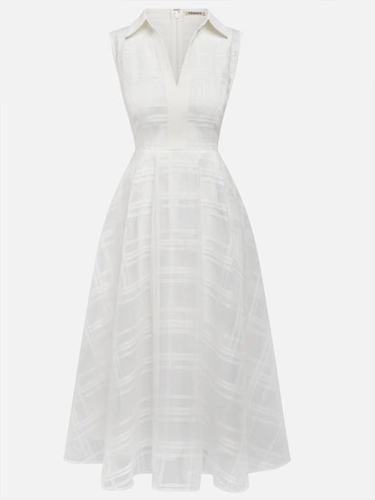 Lapel Solid Color Sleeveless Midi Dress