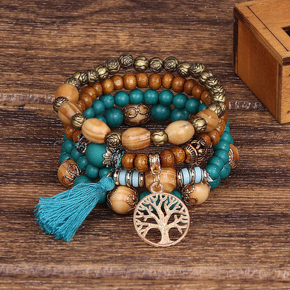 Boho Multilayer Wood Beaded Bracelet