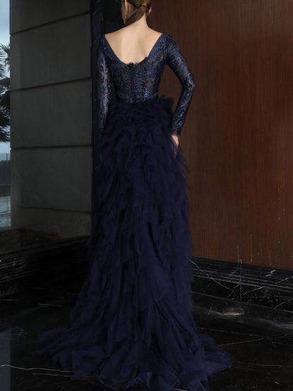 Elegant Women's Dress with Tiered Mesh