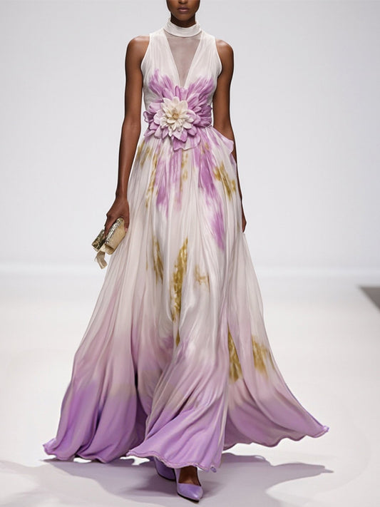 Elegant Tie-dye Patterned Maxi Dress