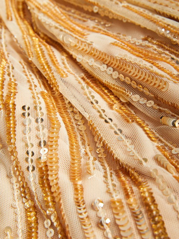 V-Neck Sequined Short-Sleeved Solid Color Maxi Dress