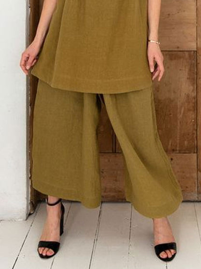 Pleated Cotton Linen Sleeveless Women's Suit