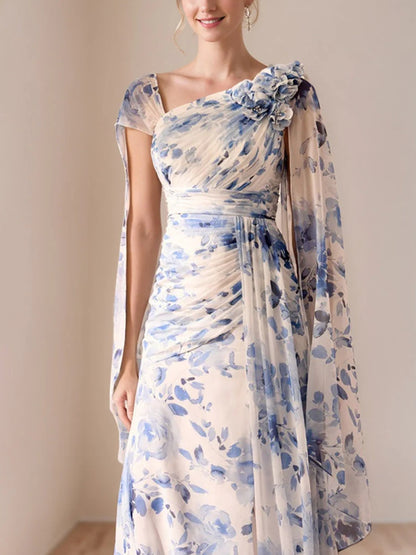 A-Line/Princess V-Neck Pleated Printed Floral Mother of the Bride Dresses