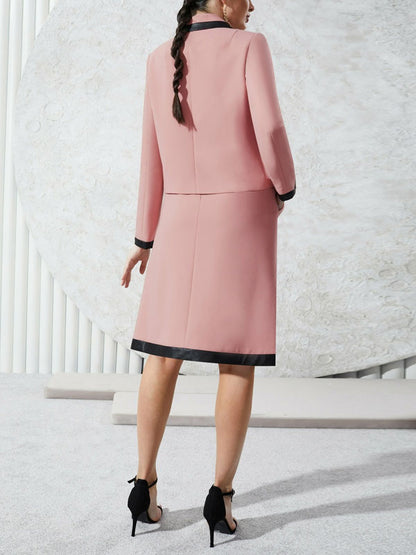 Turned collar temperament simple women's half-body skirt sets