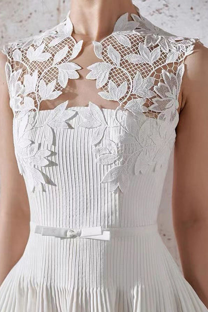 loveedsTM-White lace splicing lady temperament waist slim long skirt