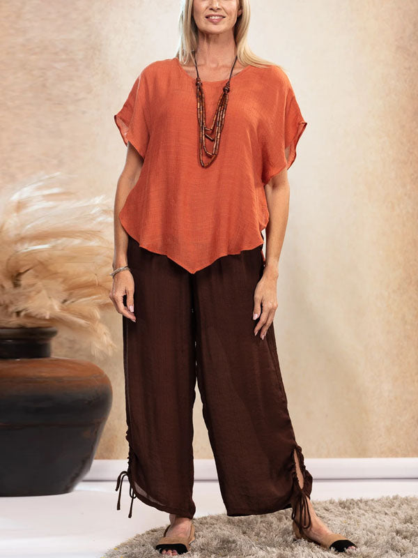 Solid Color Top And Trousers Two-piece Suit