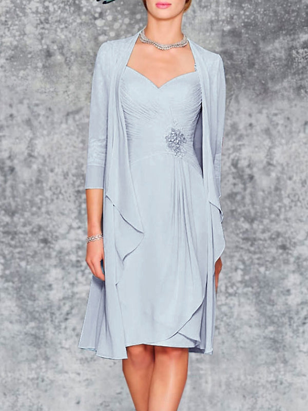 nee Length Chiffon Lace 3/4 Sleeve Wrap Dress