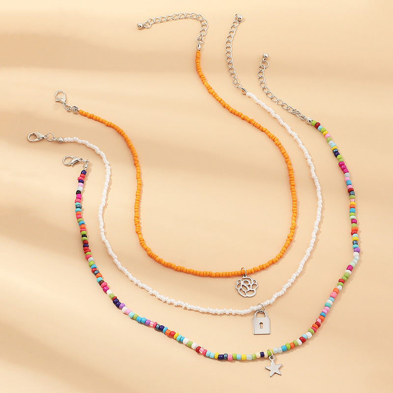 Colorful rice beads personalized flowers and stars necklace set