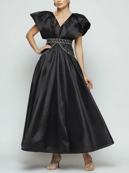 Puff Sleeves with Crystal Embellishments Dress