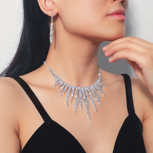 Rhinestone Simple Necklace Earring Set Chain