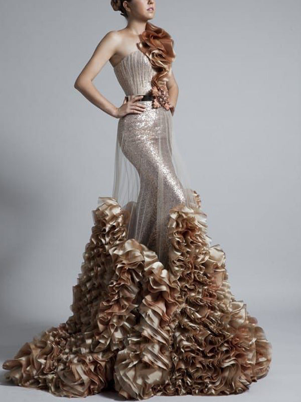 Three-dimensional Flowers Solid Color Maxi Dress