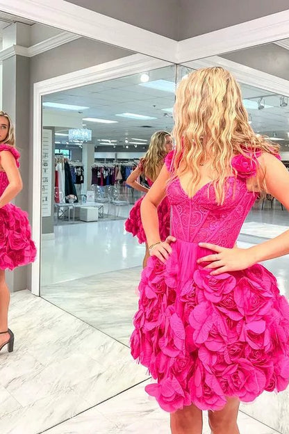 loveedsTM-Pink short flower tube top dress-vx