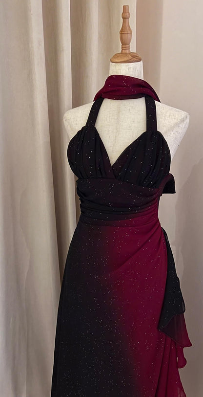Black red fashion gradient shiny long chiffon prom dress evening dress party dress gh4881