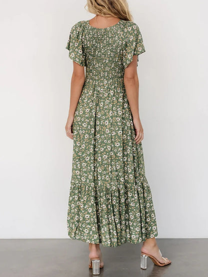 Pleated Floral Temperament Vacation Women's Dress