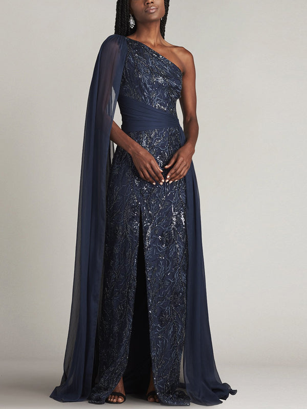 Off-shoulder Lace Solid Color Maxi Dress