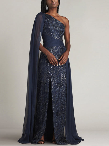 Off-shoulder Lace Solid Color Maxi Dress