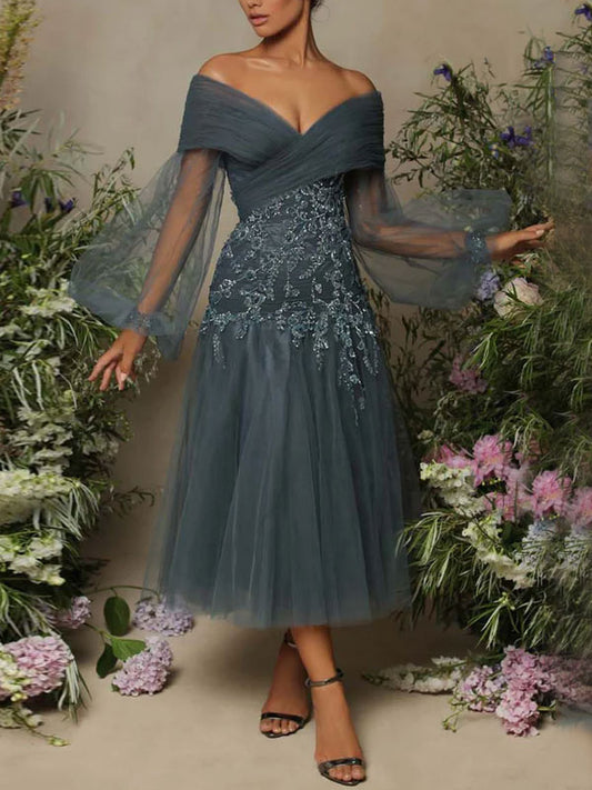 Sequined one-shoulder mesh exquisite party women's dress