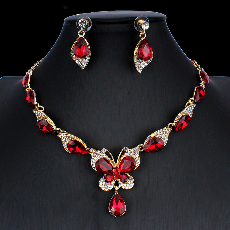 Butterfly Pendant Bridal Necklace Earring Set