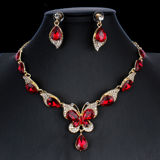Butterfly Pendant Bridal Necklace Earring Set