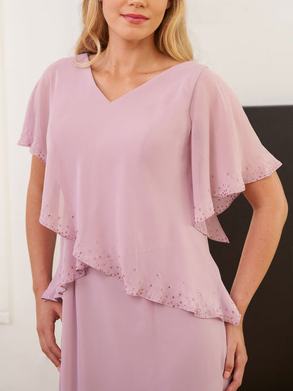 Modest V-neck with Flowing Sleeves Dress