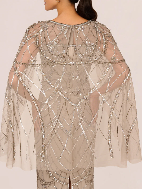 Round Neck Sequined Mesh Maxi Dress